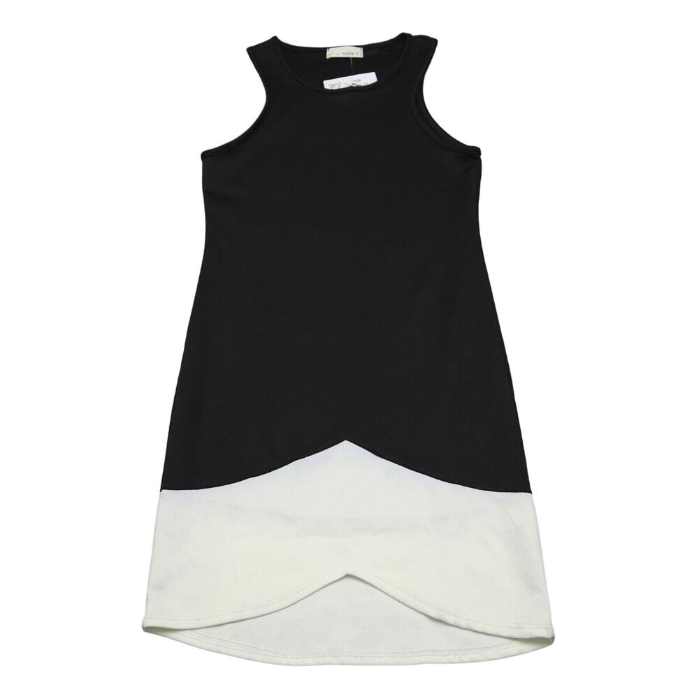 Noble U Dress Womens M Black White Sheath Sleeveless Round Neck Stretch Pullover
